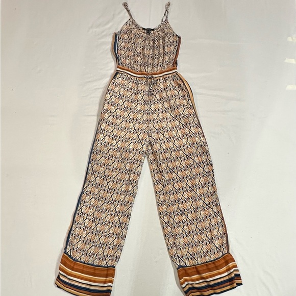 Forever 21 Pants - Forever 21 Geometric Jumpsuit in Cream and Brown